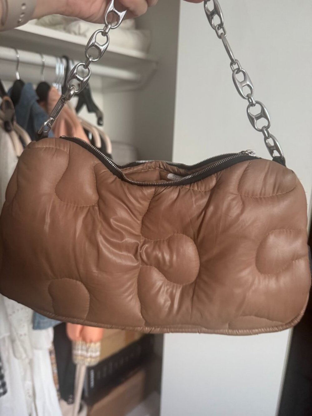 Danse Lente Tan Quilted Chain-Strap Shoulder Bag